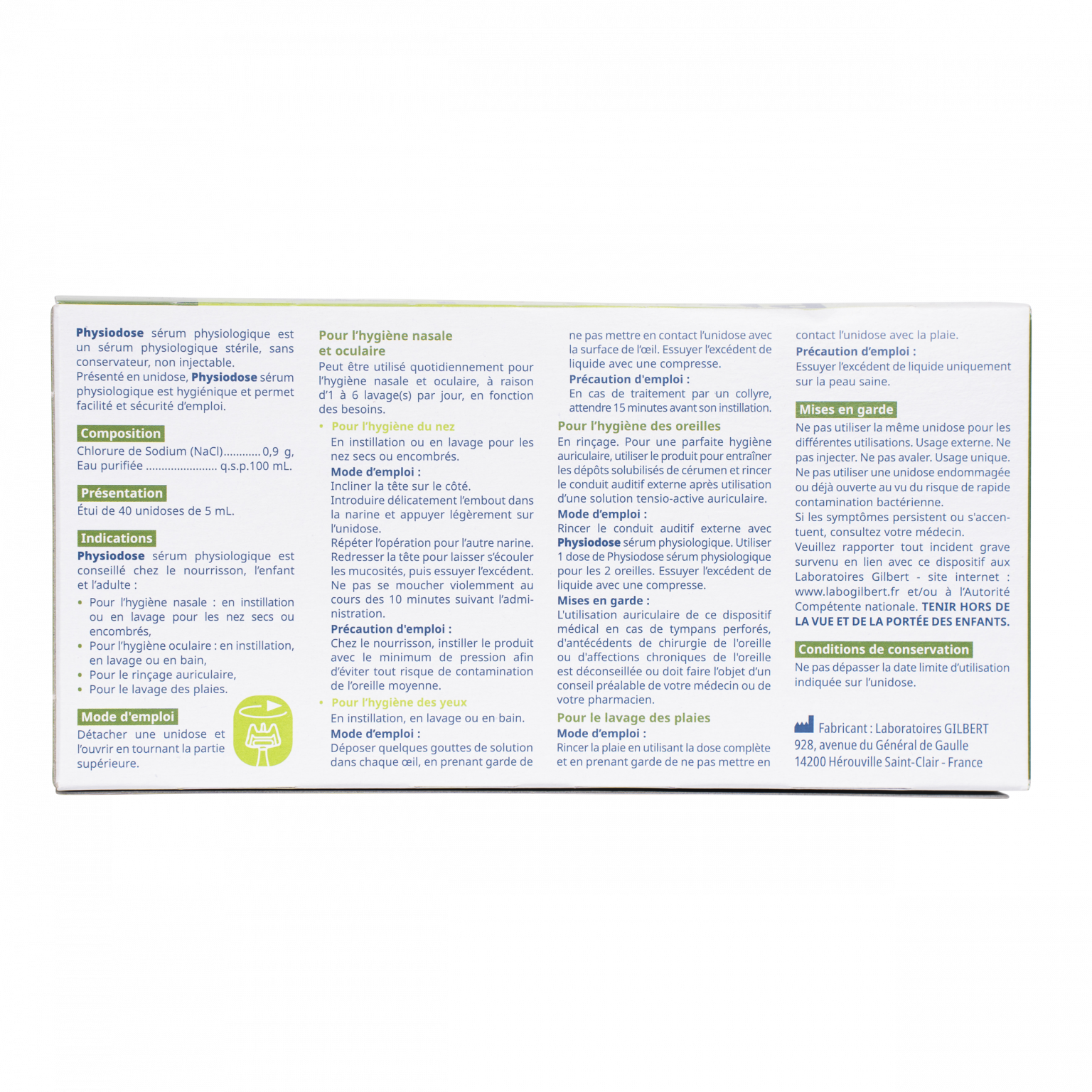 Sérum Physiologique Physiodose - 40 Unidoses Stériles Pour Yeux, Nez, Oreilles