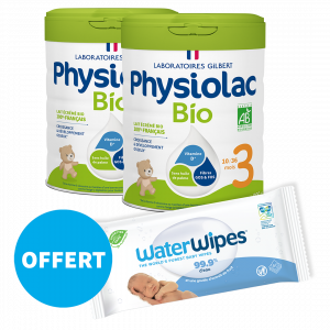 Lot x2 Lait de croissance Bio + 1 paquet de lingettes offert Waterwipes